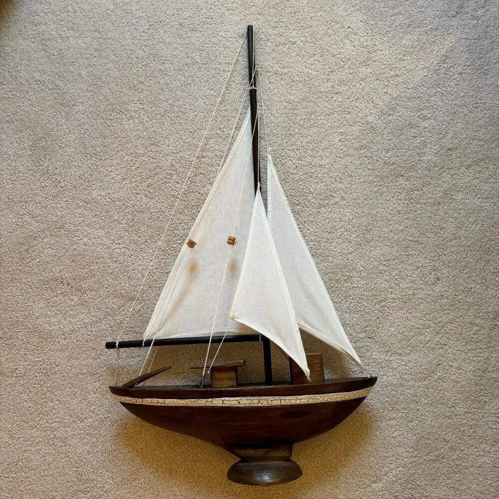Vintage 31" Tall Wooden Sailboat - Picture 2 of 6
